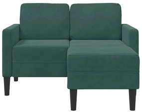 Sofá 2 lugares com Chaise em L 125 cm veludo verde-escuro