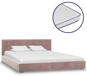 vidaXL Cama c/ colchão espuma de memória 140x200 cm veludo cor-de-rosa