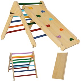 AIYAPLAY Triângulo de Escalada de Madeira 2 em 1 Escalada para Crianças de 18-48 Meses com Rampa para Deslizar ou Escalar 147x64,5x63 cm Multicor