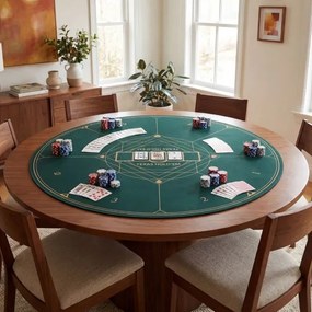 Tapete de póquer redondo 120 cm para Texas Hold'em com base em borracha antiderrapante, dobrável, com bolsa de transporte para 8 jogadores, verde