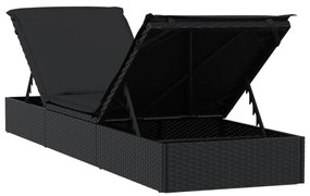 Espreguiçadeira com almofadão preto 201x55x62 cm vime PE