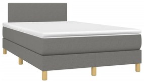 Cama box spring c/ colchão e LED 120x190 cm tecido cinza-escuro