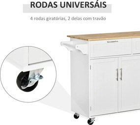 Carrinho/Ilha de Cozinha "Gourmet" com Rodas – 121x46x91 cm – Branco e