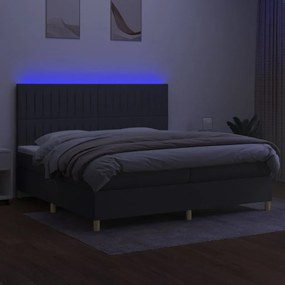 Cama box spring c/ colchão e LED 200x200 cm tecido cinza-escuro