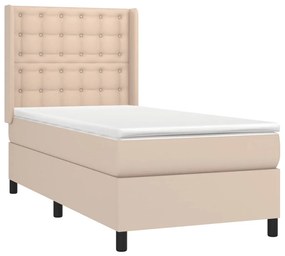 Cama box spring c/colchão/LED 100x200cm couro artif. cappuccino