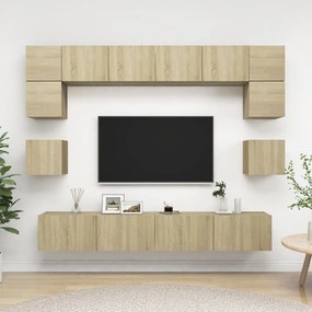 8pcs conjunto de móveis de TV derivados madeira carvalho sonoma