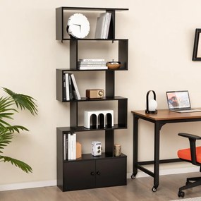 Estante em forma de S com 6 níveis e portas 70 cm x 23 cm x 183 cm Design moderno e versátil para organizar e decorar a sala, o quarto ou o escritório