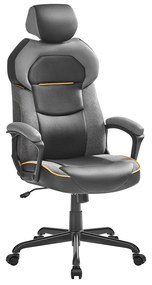 Cadeira de escritório SONGMICS, cadeira de computador, mistura de algodão e linho PU, encosto de cabeça ajustável, apoios de braços acolchoados, função de balanço, 150 kg, preta clássica, OBG066B01