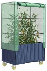 vidaXL Canteiro elevado com cobertura de estufa e rodas aspeto de vime