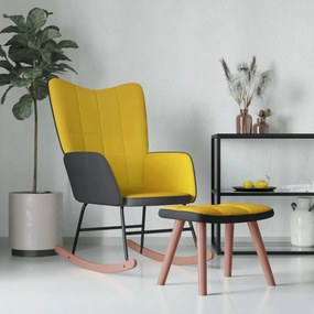 vidaXL Cadeira de baloiço com banco PVC e veludo amarelo mostarda