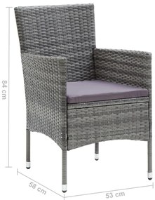 5 pcs conjunto jantar p/ jardim c/ almofadões vime PE cinzento
