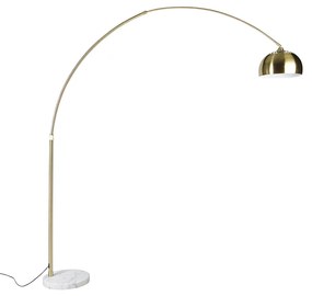 Candeeiro de Arco Latão com Base de Mármore Branco Ajustável - XXL Moderno