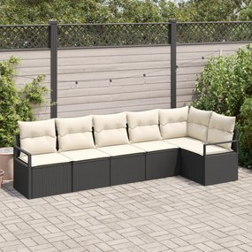 Conjunto de Sofá de Jardim de 6 Peças com Almofadas Preto de Rattan Po