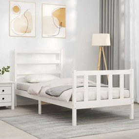 Estrutura de cama com cabeceira 90x190 cm madeira maciça branco