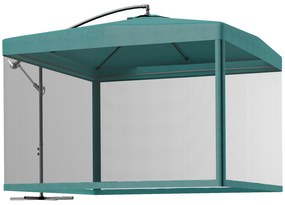 Outsunny Chapéu de Sol de Jardim Chapéu de Sol Excêntrico com Rede Mosquiteira Manivela e Base Cruzada 296x296x265cm Bege