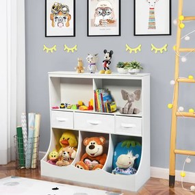Prateleira com compartimentos e gavetas para arrumação de brinquedos e livros infantis 93 x 40 x 94 cm Branco