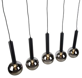 Candeeiro suspenso moderno preto com vidro fumado 5-luzes - Clayton Moderno