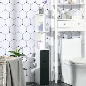 kleankin Armário Casa de Banho com 2 Portas e 2 Prateleiras Abertas Coluna Auxiliar para Casa de Banho Sala de Estar Dormitório Estilo Moderno 15,2x29,8x118cm Branco e Preto