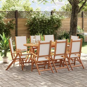 9 pcs conjunto de jantar para jardim acácia maciça e textilene