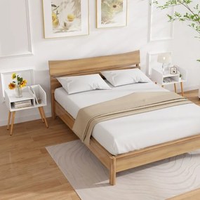 Conjunto de 2 mesas de cabeceira, Mesa de apoio modernas de meados do século de 2 níveis 50 x 32 x 58 cm Brancas