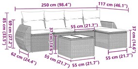 6 pcs conjunto sofás de jardim c/ almofadões vime PE preto