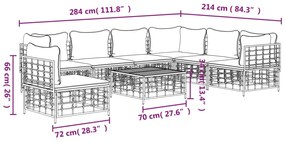 8 pcs conjunto lounge de jardim c/ almofadões vime PE antracite