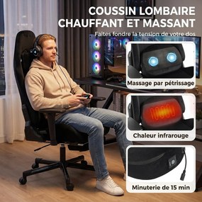 Cadeira Gaming, 73 x 70,5 x 137,5 cm, Massagem com Calor, Preta