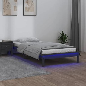 Estrutura cama c/ luzes LED 100x200 cm madeira maciça cinzento