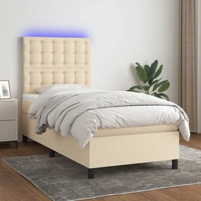 Cama box spring c/ colchão e LED 90x200 cm tecido cor creme