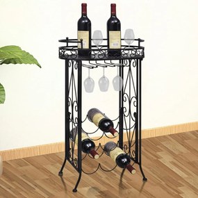 240940 vidaXL Garrafeira de metal, mesa com ganchos para 9 garrafas de vinho