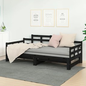 820346 vidaXL Estrutura sofá-cama de puxar 2x(90x200) cm pinho maciço preto