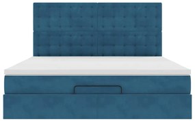 Estrutura de cama otomana com colchão azul escuro veludo
