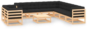 vidaXL 10 pcs conj. lounge jardim c/ almofadões pinho maciço antracite