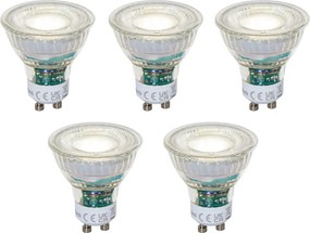 Conjunto de 5 lâmpadas LED GU10 50mm reguláveis transparente 2,5W 450 lm 4000K