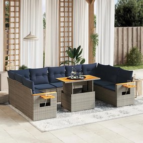 vidaXL 10 pcs conjunto sofás p/ jardim c/ almofadões vime PE cinzento