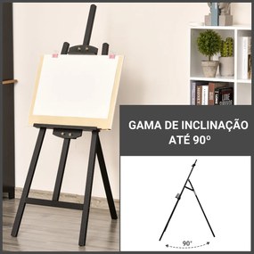 Cavalete para Pintura de Madeira Inclinável 90° com Suporte Tripé e Pincel 51,5x71,5x134,5cm Preto
