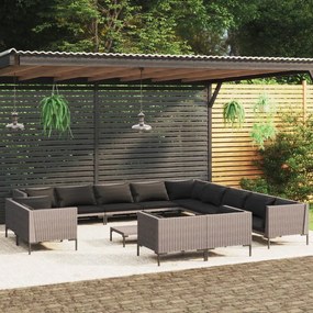 vidaXL 14 pcs conj. lounge jardim c/ almofadões vime PE cinza-escuro