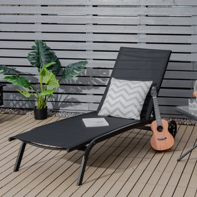 Conjunto de 2 espreguiçadeiras com rodas, tecido de secagem rápida e encosto reclinável em 6 posições, para exterior, piscina, pátio e jardim, Pretas