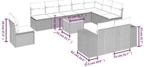 11 pcs conjunto sofás de jardim c/ almofadões vime PE preto