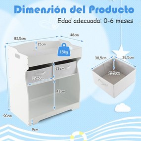 Fraldário com 2 Gavetas e 1 Compartimento Aberto Fraldário com Almofada Impermeável 82,5 x 48 x 90 cm Branco