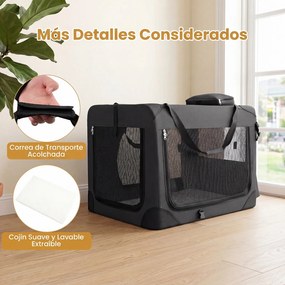 Transportadora dobrável tamanho L 83,5 x 58 x 58 cm para animais de estimação, com janelas de rede, 3 portas, cama felpuda e bolsos removíveis, para u
