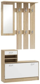 HOMCOM Móvel Cabide de Entrada de 3 Peças Armário de Entrada com Cabide Espelho Sapateira e Gaveta 90x10x102 cm Branco e Madeira
