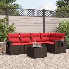 vidaXL 6 pcs conjunto de sofás jardim c/ almofadões vime PE castanho