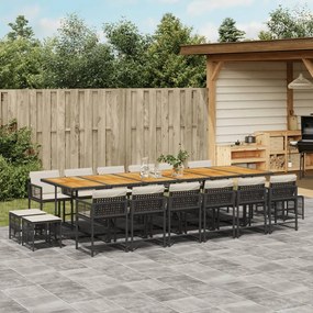 vidaXL 17 pcs conjunto de jantar p/ jardim c/ almofadões vime PE preto
