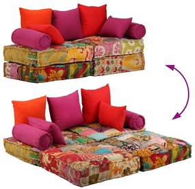 Pufe modular de 2 lugares tecido em retalhos