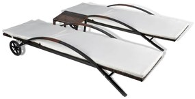 Espreguiçadeiras com mesa 2 pcs vime PE castanho