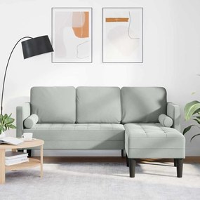vidaXL Sofá de 3 Lugares com Chaise L em Veludo Cinza Claro de 160 cm