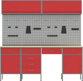 vidaXL Armário de Trabalho 10 pcs Vermelho Madeira de Engenharia e Aço