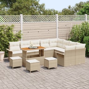 Conjunto de Sofá de Jardim vidaXL 13 Peças com Almofadas Bege Rattan P