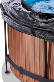 Piscina Redonda Wood de 360 x 122 cm com bomba de filtro de areia e cobertura - castanha